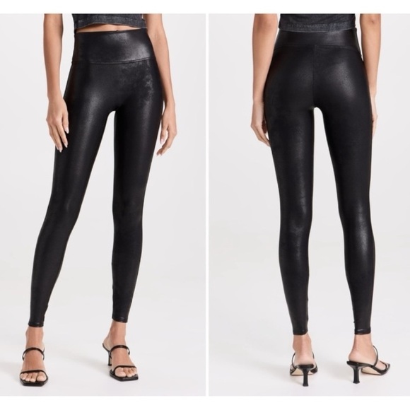 SPANX Faux Leather Stretch Power Waistband Tummy Control Legging Yoga Medium NEW - Picture 7 of 13